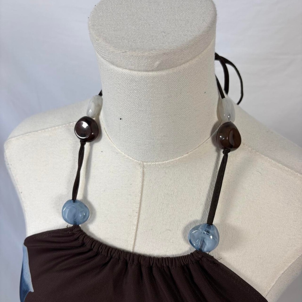 Rich & Famous brown blue floral halter top beaded size large y2k boho chic - Picture 5 of 7